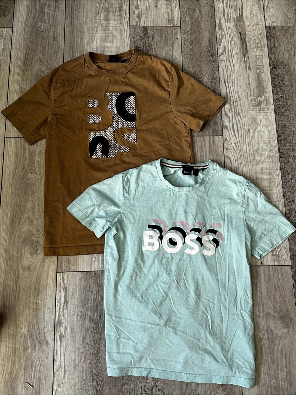 Boss Short-Sleeve Logo Tee Duo — Light Blue and Tan